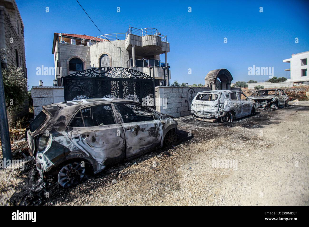Ramallah, Palestine. 21st June, 2023. A view of burnt Palestinian cars