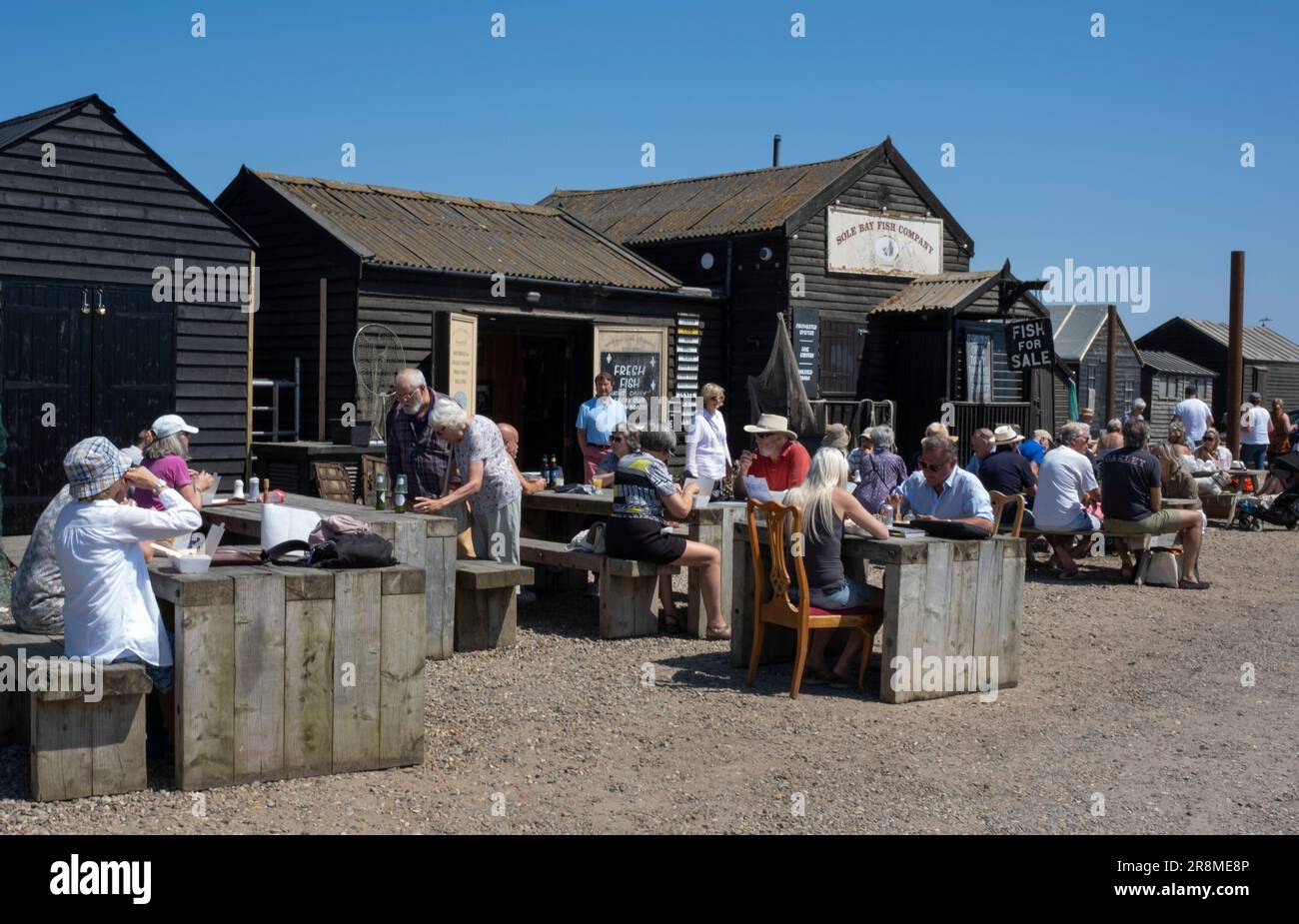 Fish and seafood cafe at Southwold Harbour on river Blyth, Suffolk East coast, England Stock Photo