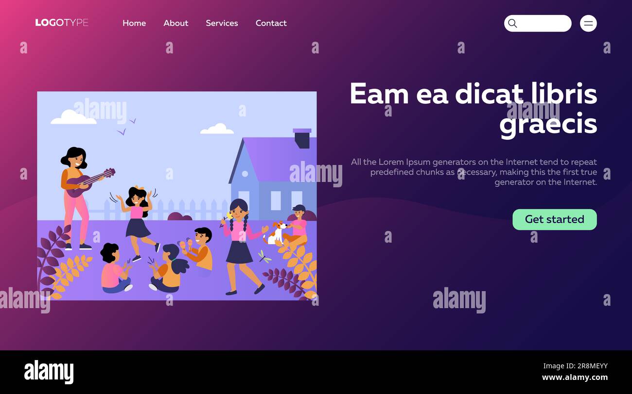 Female teacher playing guitar to children