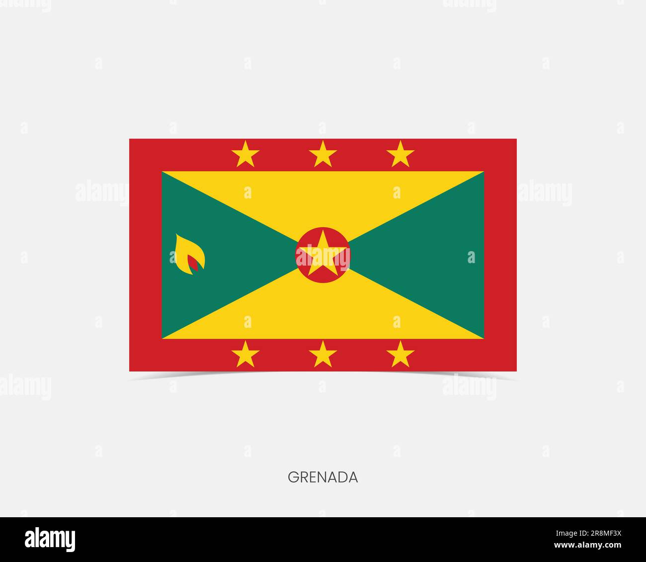 Grenada Rectangle flag icon with shadow. Stock Vector