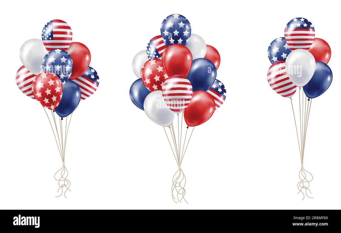 Set of bunch balloonswith prints of the US flag Stock Vector