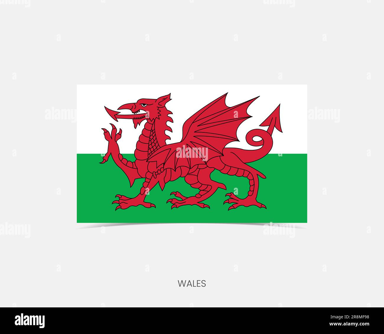 Wales Rectangle flag icon with shadow. Stock Vector