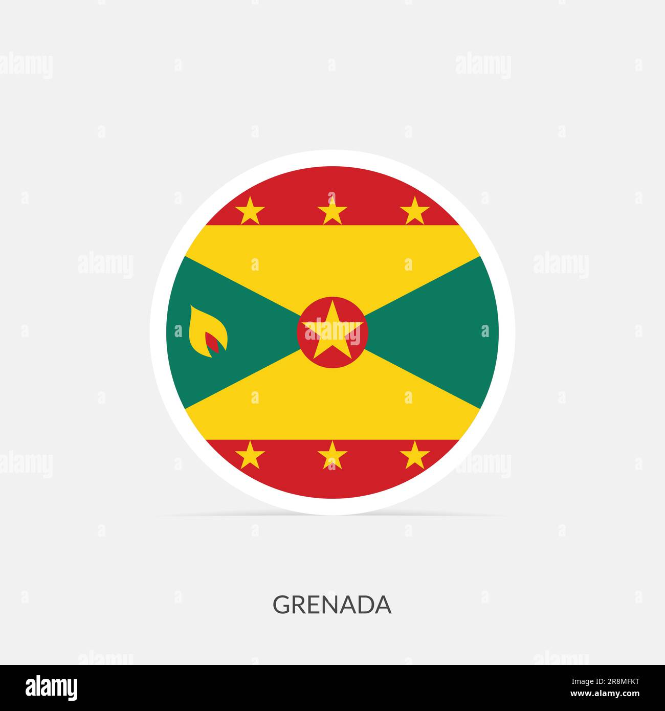 Grenada round flag icon with shadow. Stock Vector
