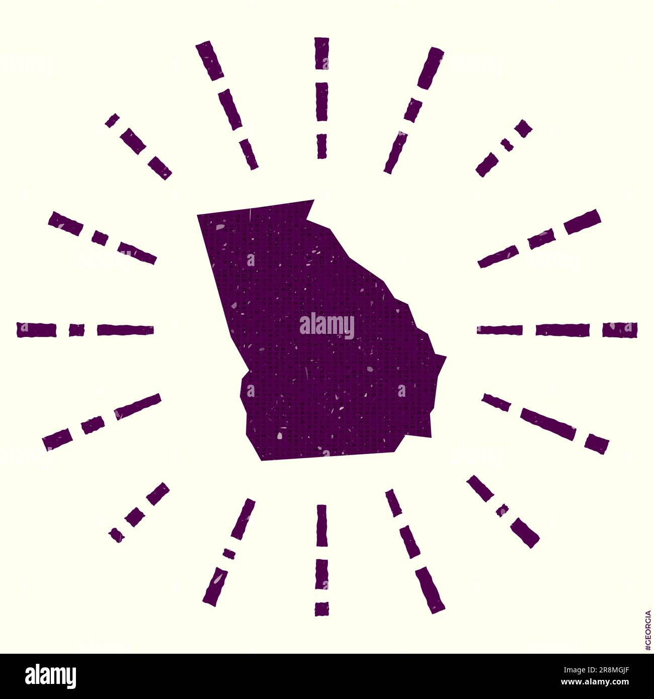 Logo. Grunge sunburst poster with map of the us state. Shape of