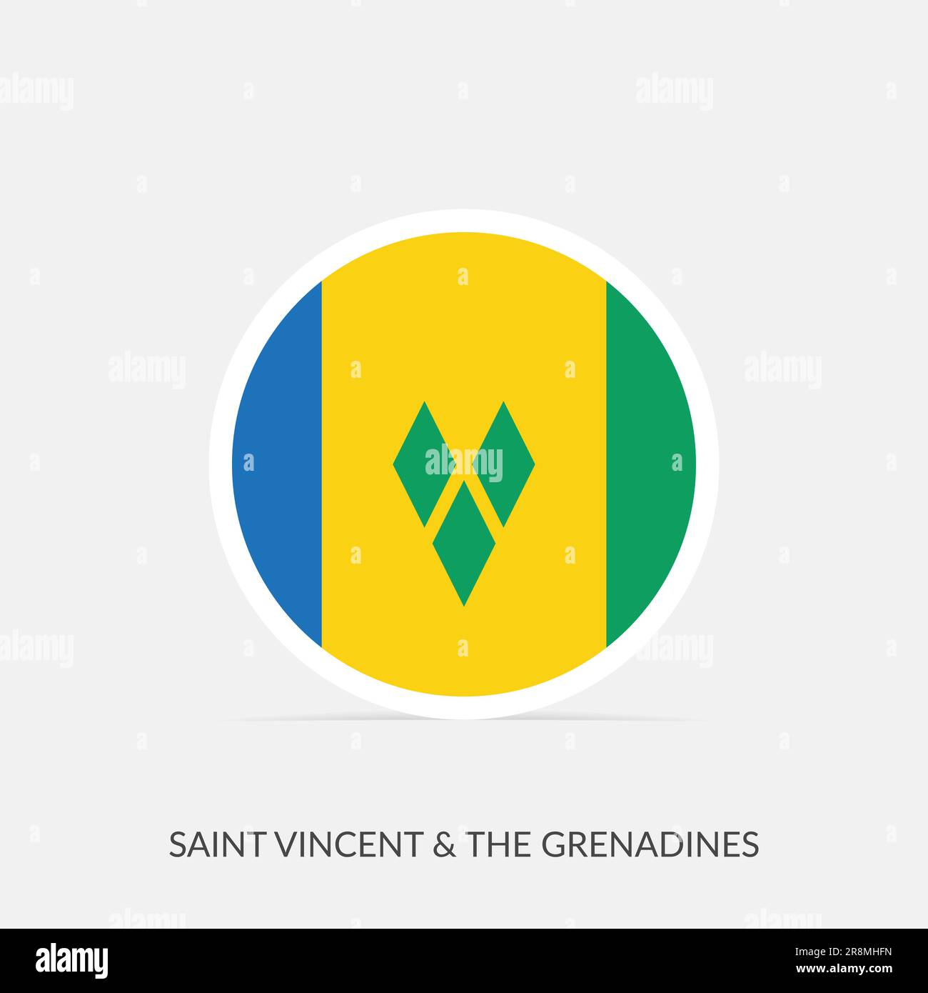 Saint Vincent & the Grenadines round flag icon with shadow. Stock Vector