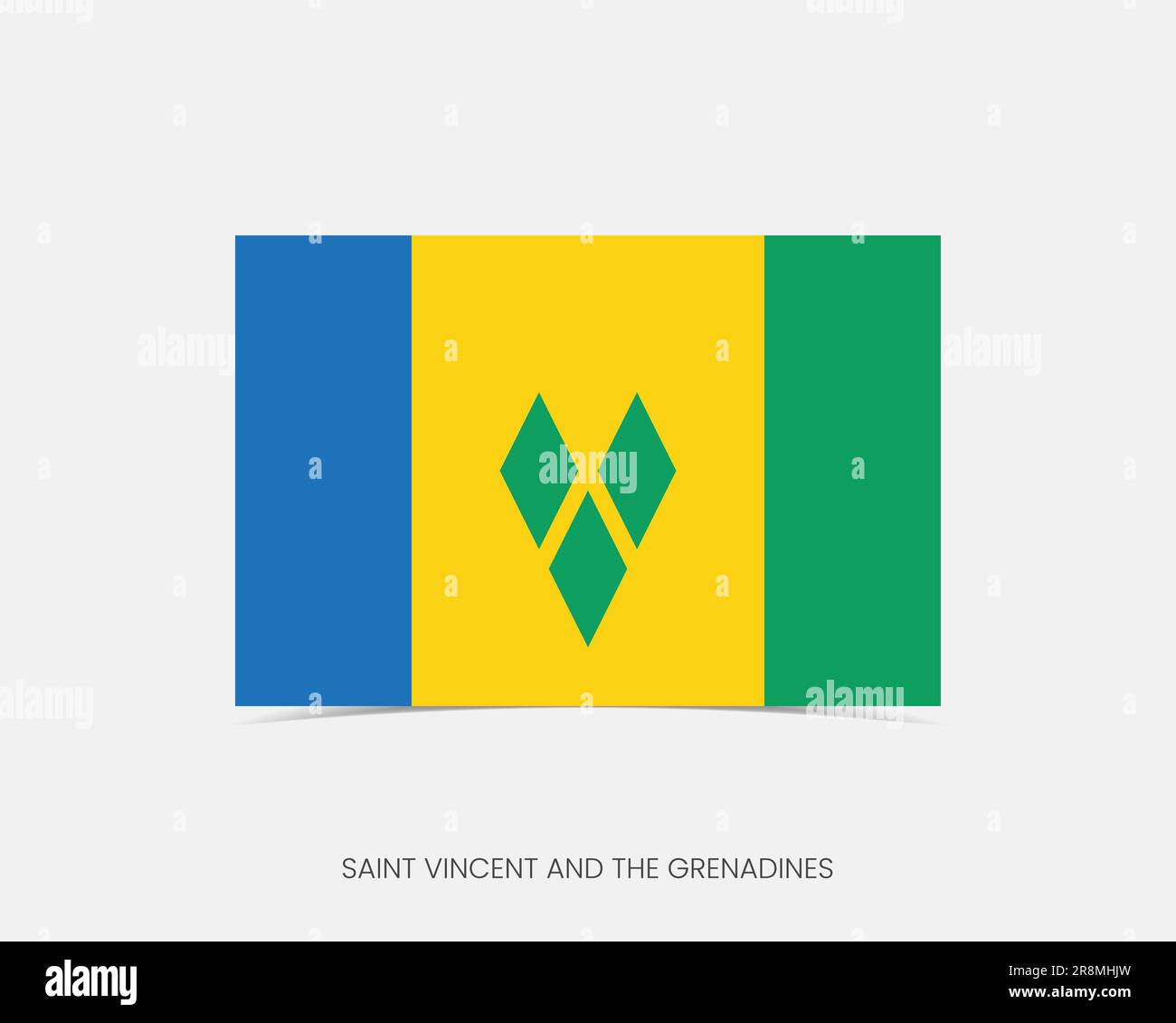 Saint Vincent & the Grenadines Rectangle flag icon with shadow. Stock Vector