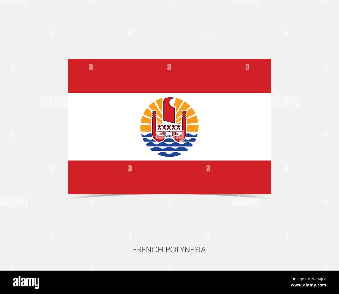 French Polynesia Rectangle flag icon with shadow. Stock Vector