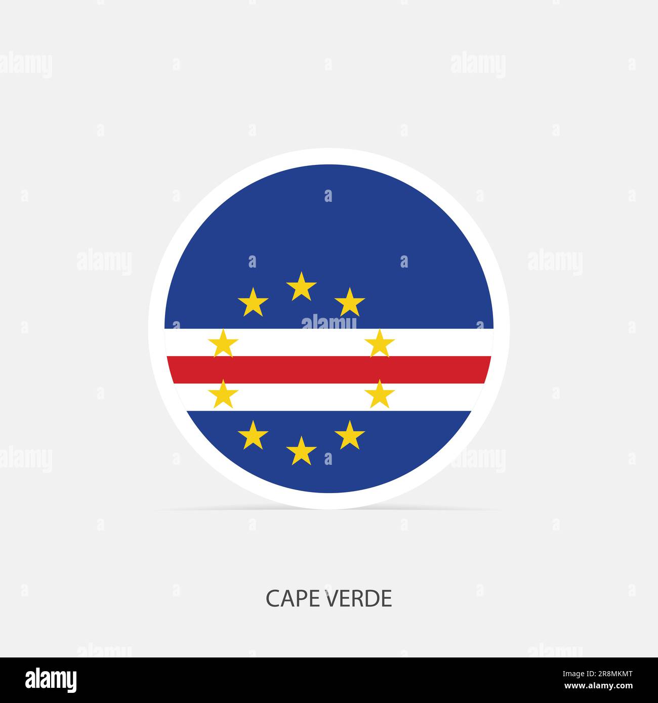 Cape Verde round flag icon with shadow. Stock Vector