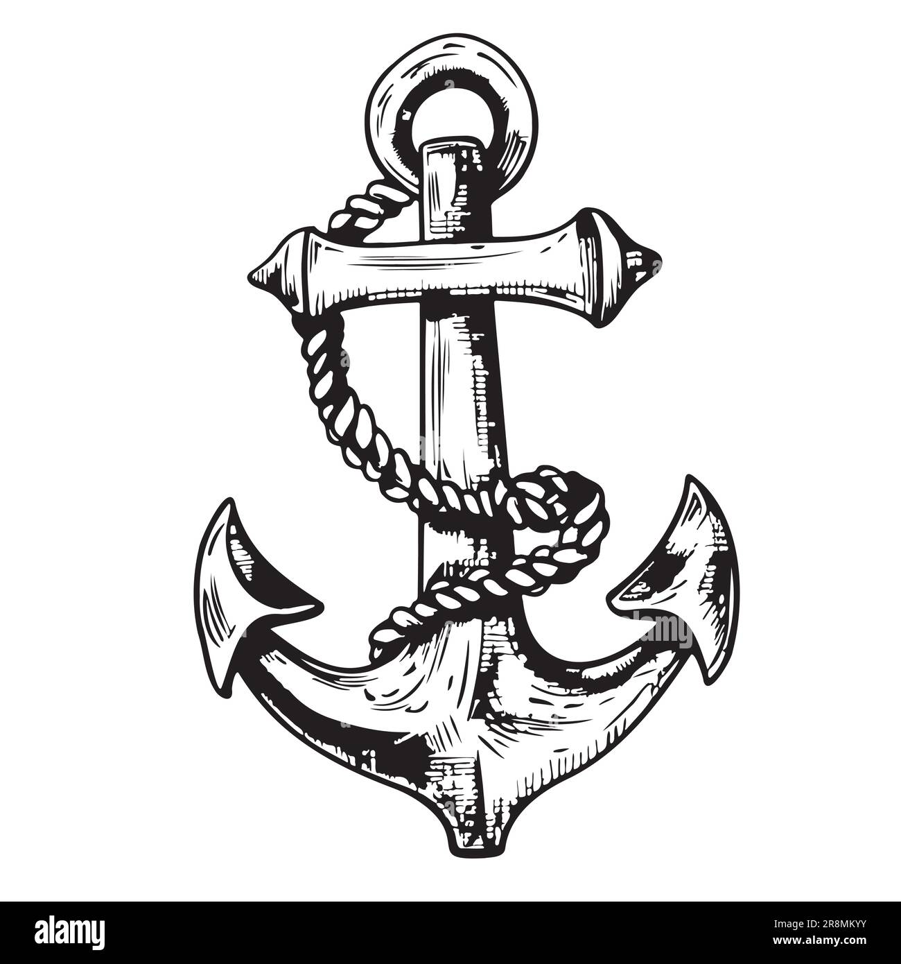 Old anchor with rope sketch hand drawn in doodle style illustration