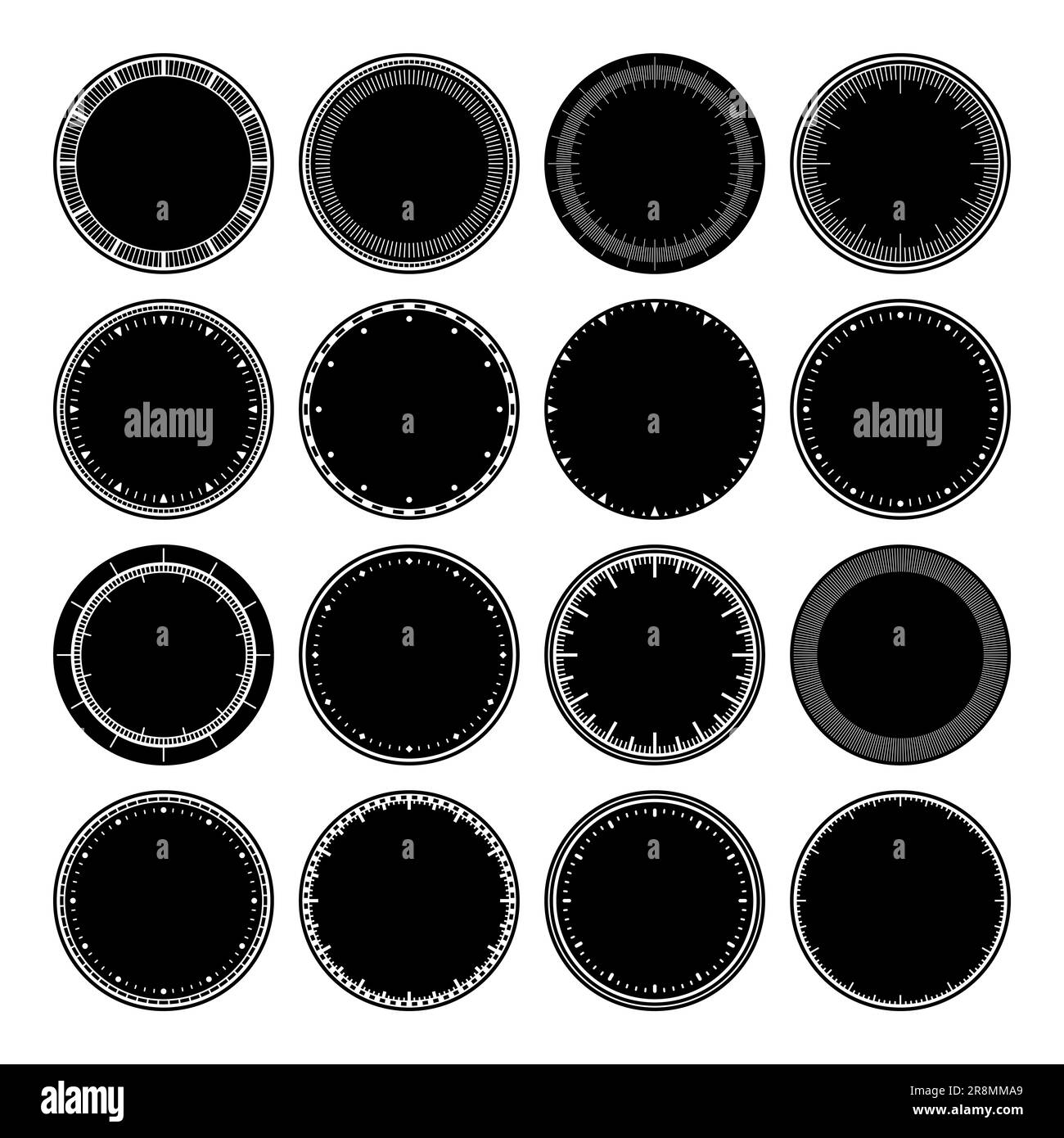 Mechanical clock faces, bezel. Watch dial with minute and hour marks ...