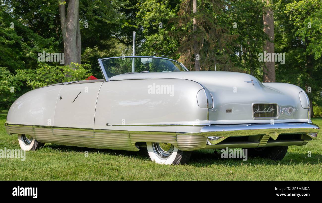 GROSSE POINTE SHORES, MI/USA - JUNE 18, 2023: A 1941 Chrysler Thunderbolt Concept car, EyesOn Design car show, near Detroit, Michigan. Stock Photo