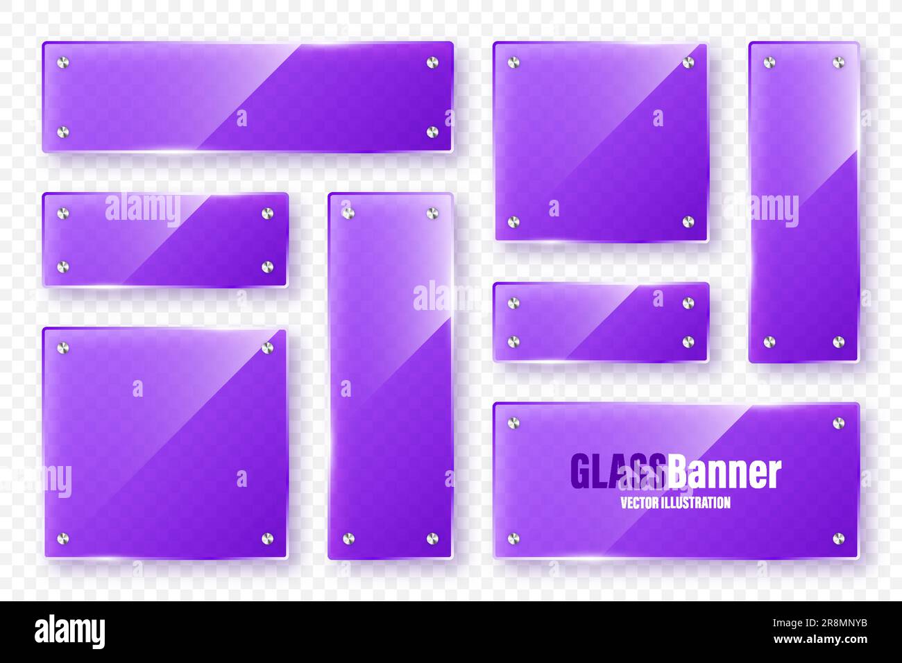Realistic glass frames collection. Violet transparent glass banners