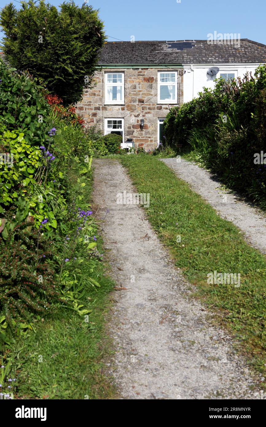 A simple Cornish cottage, located in the delightful village of Brea in Cornwall, England. Stock Photo