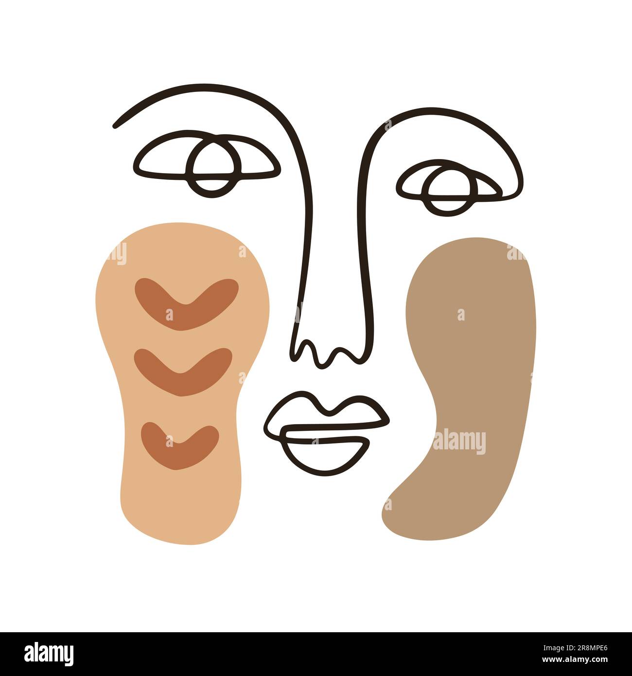 One line drawing human face with organic shapes. Stock Vector