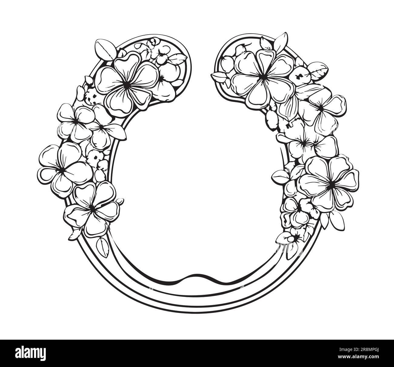Horseshoe with clover flowers sketch hand drawn in doodle style Stock