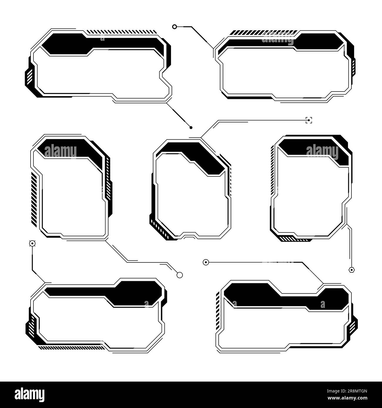 Black futuristic HUD or UI elements. Sci-fi user interface text boxes ...