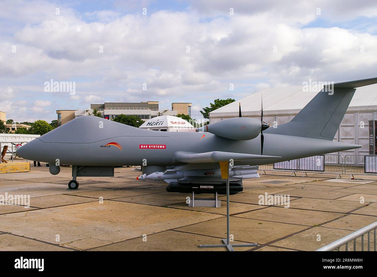 BAE Systems Mantis, Unmanned Autonomous System Advanced Concept Technology Demonstrator, at Farnborough International Airshow. Brimstone missile Stock Photo