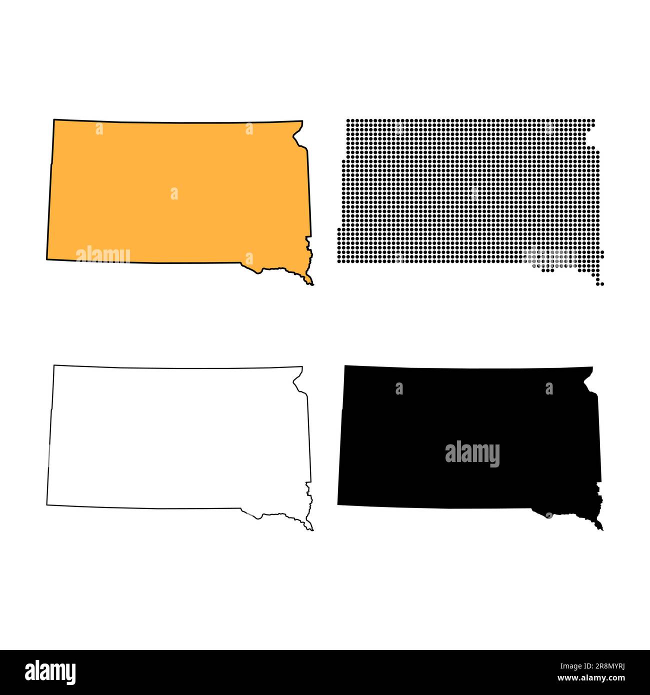 Set of South Dakota map shape, united states of america. Flat concept