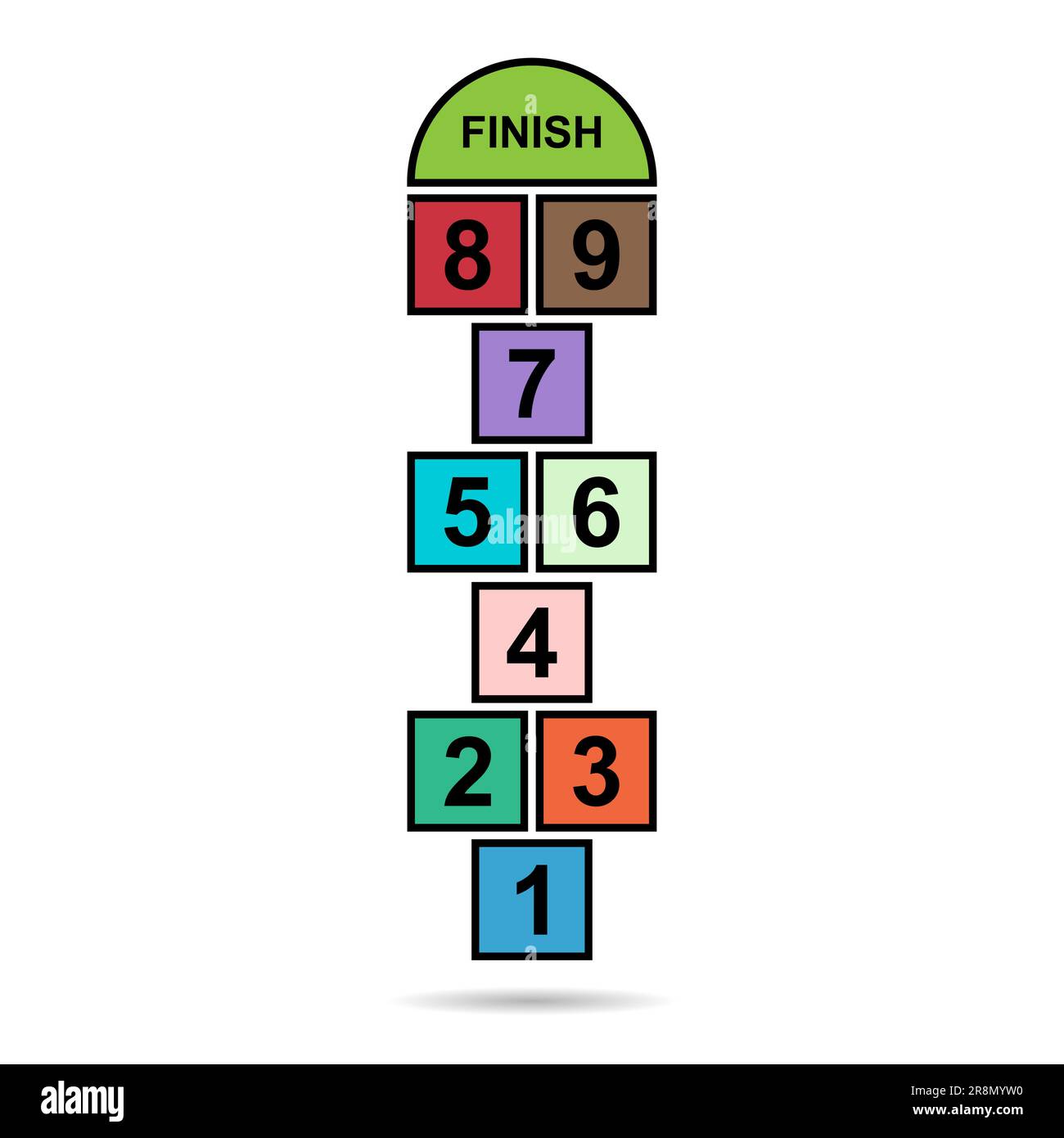 Hopscotch outdoor shadow icon, fun play jump active game kid, street