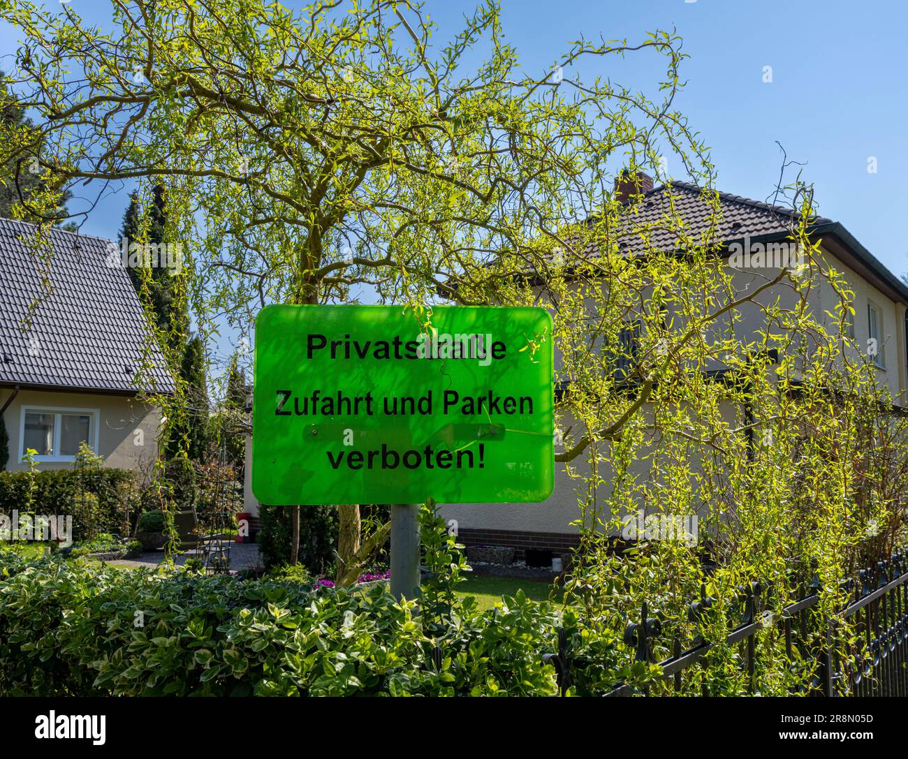 Green Sign, Private Road, Berlin, Germany Stock Photo