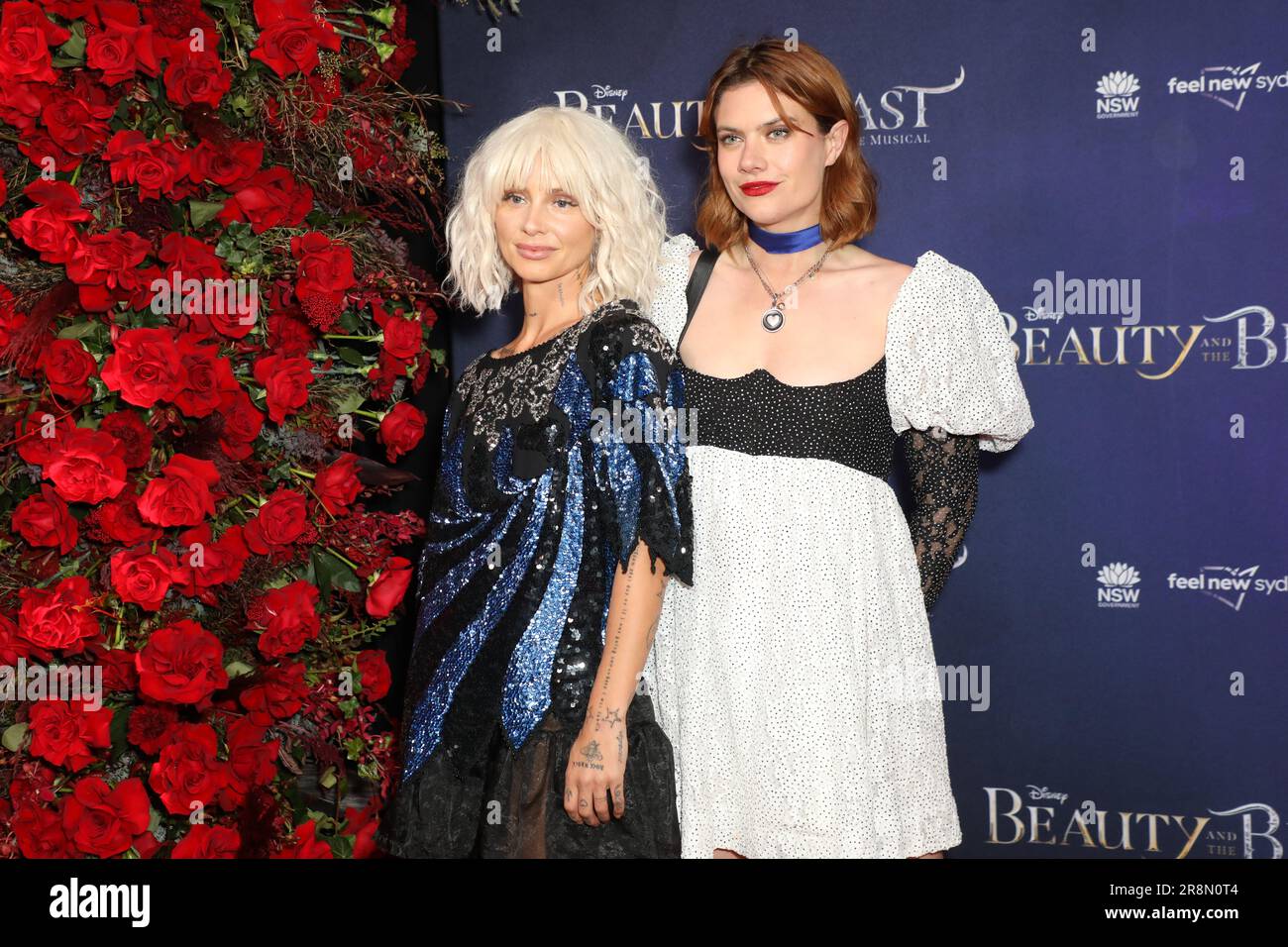 Sydney, Australia. 22nd June 2023. Disney Beauty and the Beast the musical Australian Premiere red carpet arrivals at Capitol Theatre. Pictured, L-R: MICCI and Ash Bailey. Credit: Richard Milnes/Alamy Live News Stock Photo