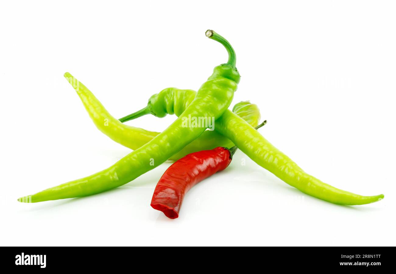 Green and Red Chili Peppers Isolated on White Background Stock Photo ...