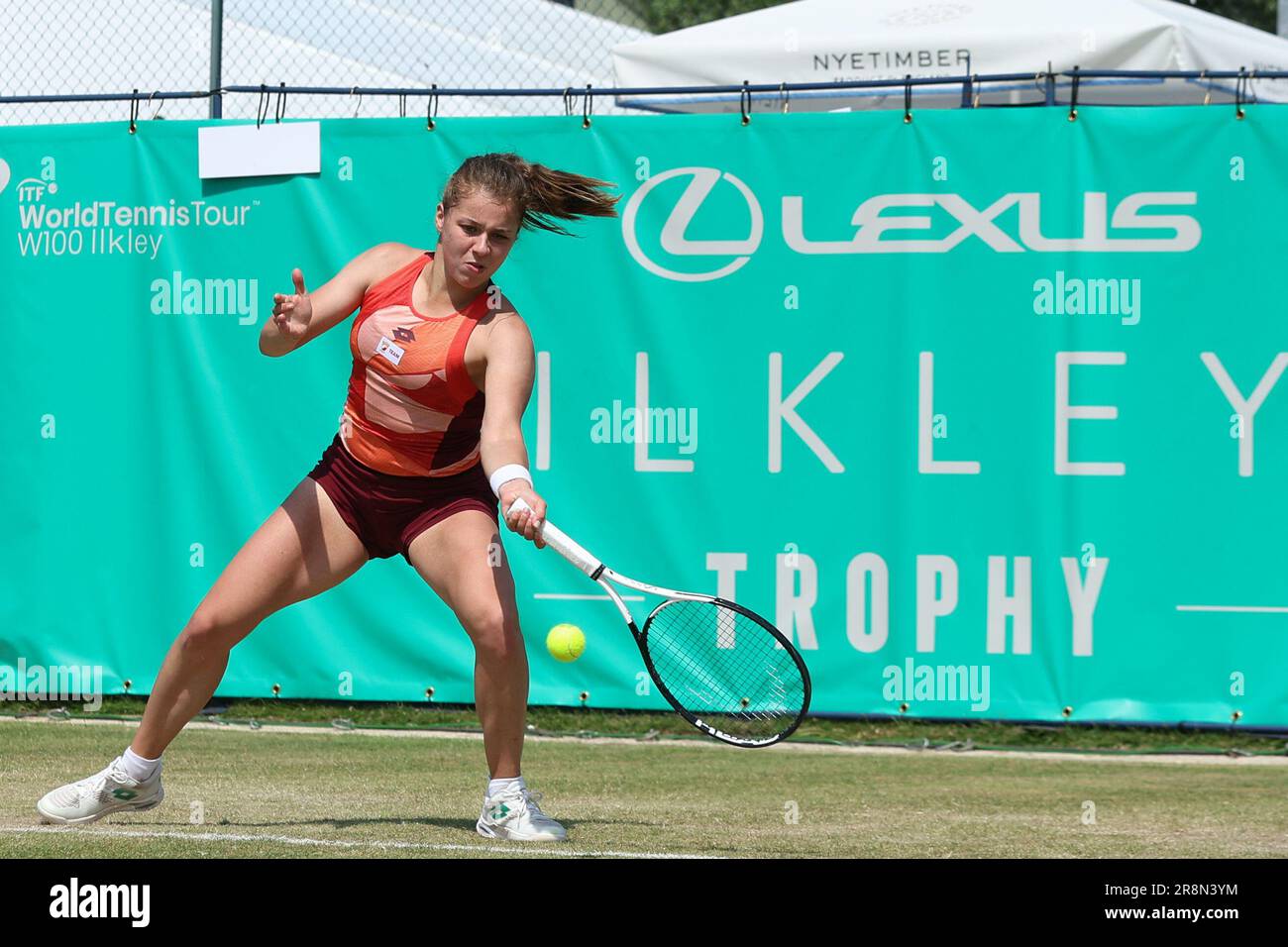 Ilkley Lawn Tennis & Squash Club, Stourton Road, Ilkley, West Yorkshire, 22nd June 2023. Maja Chwalinska of Poland during the ITF World Tennis Tour W100 Ilkley match against Nao Hibino of Japan Credit: Touchlinepics/Alamy Live News Stock Photo