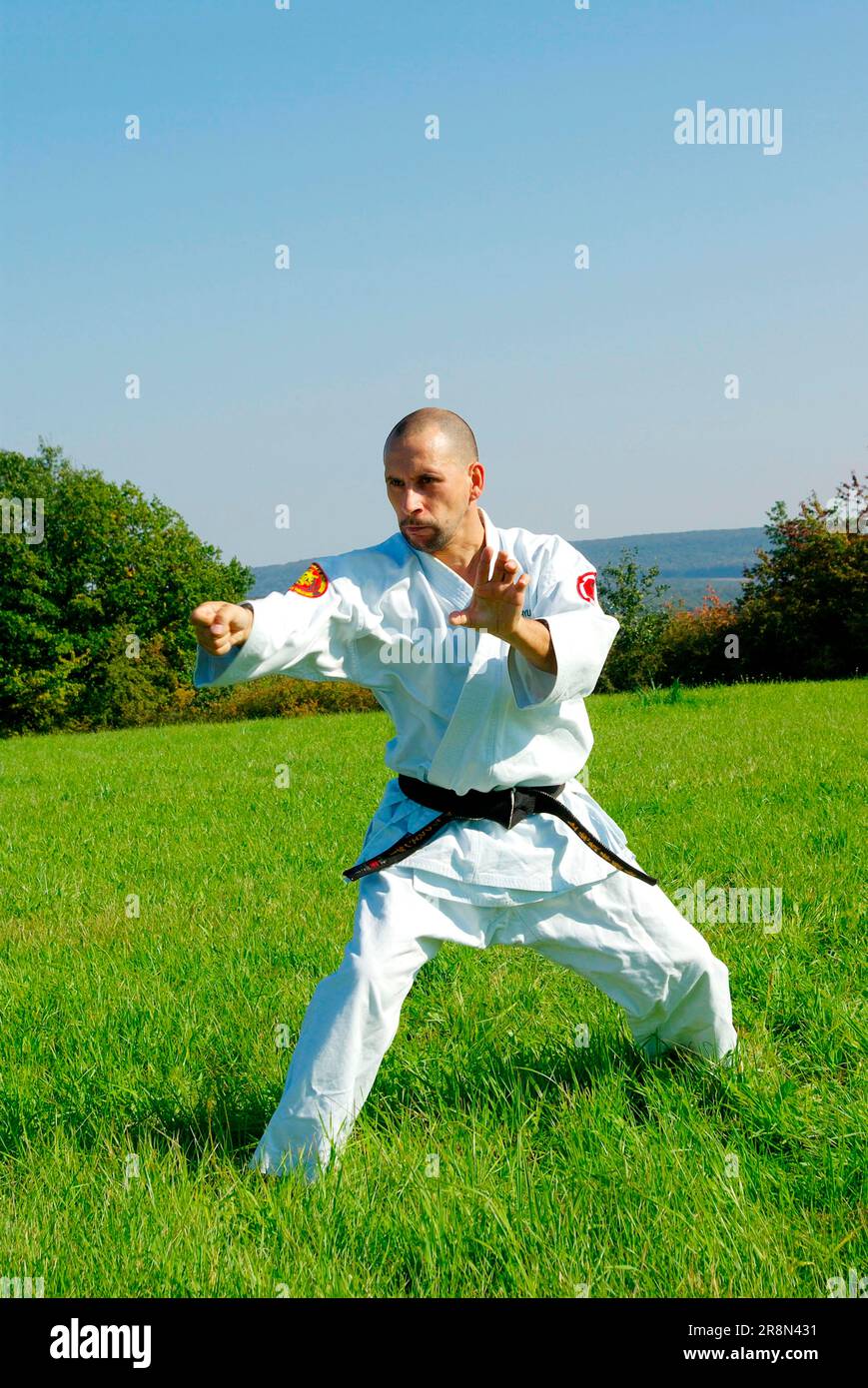Man practices karate, karate, student, teacher, martial arts, black