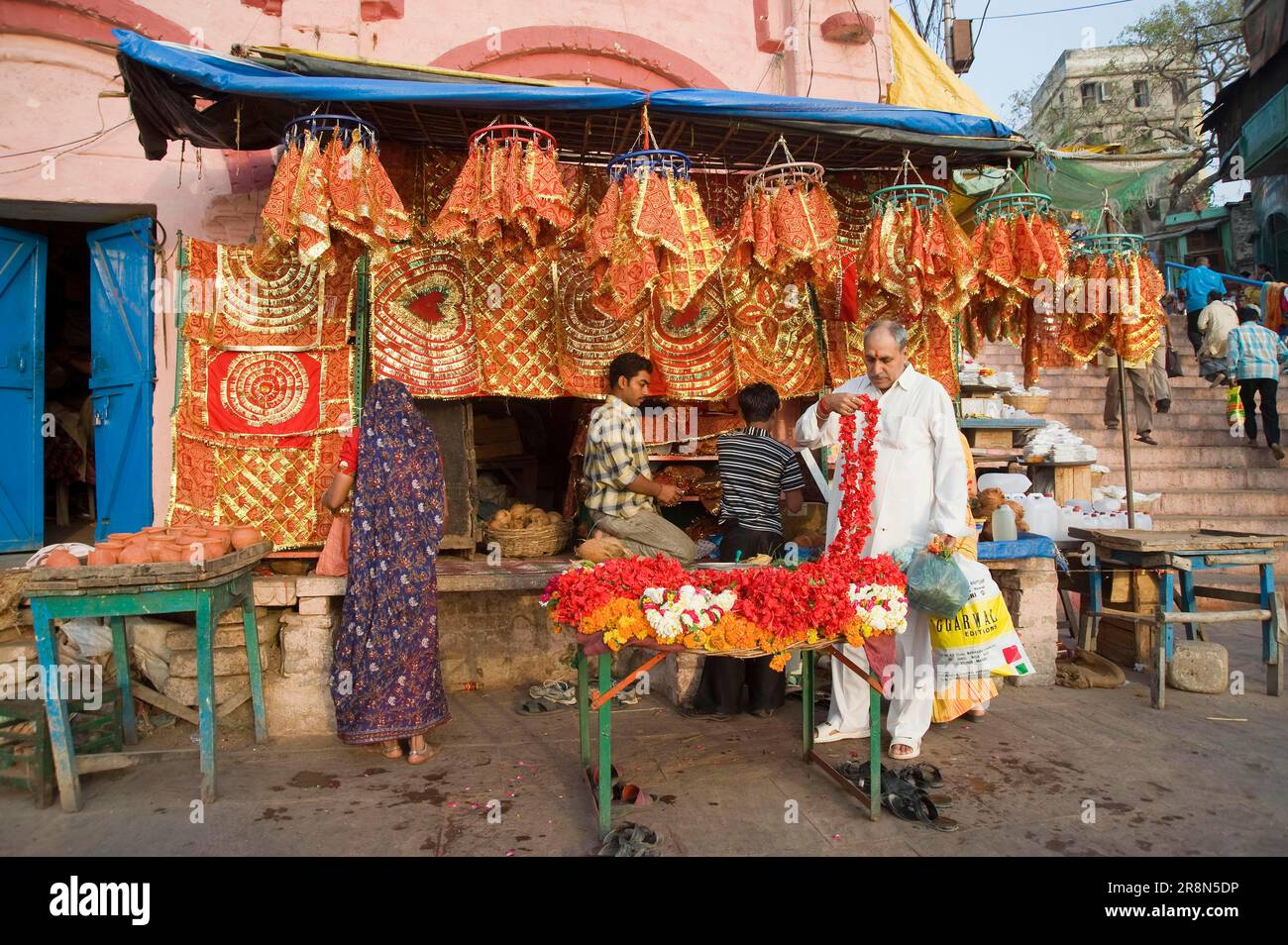 Sale of textiles, Dashashwamedh Ghat, Varanasi, Benares, Uttar Pradesh