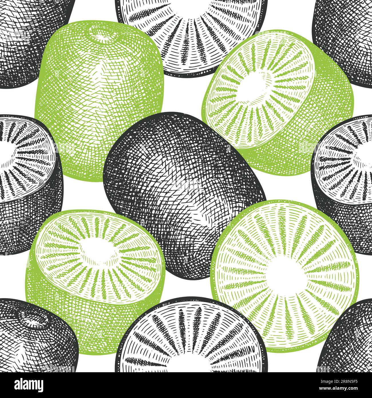 Hand drawn sketch style kiwi seamless pattern. Organic fresh fruit ...