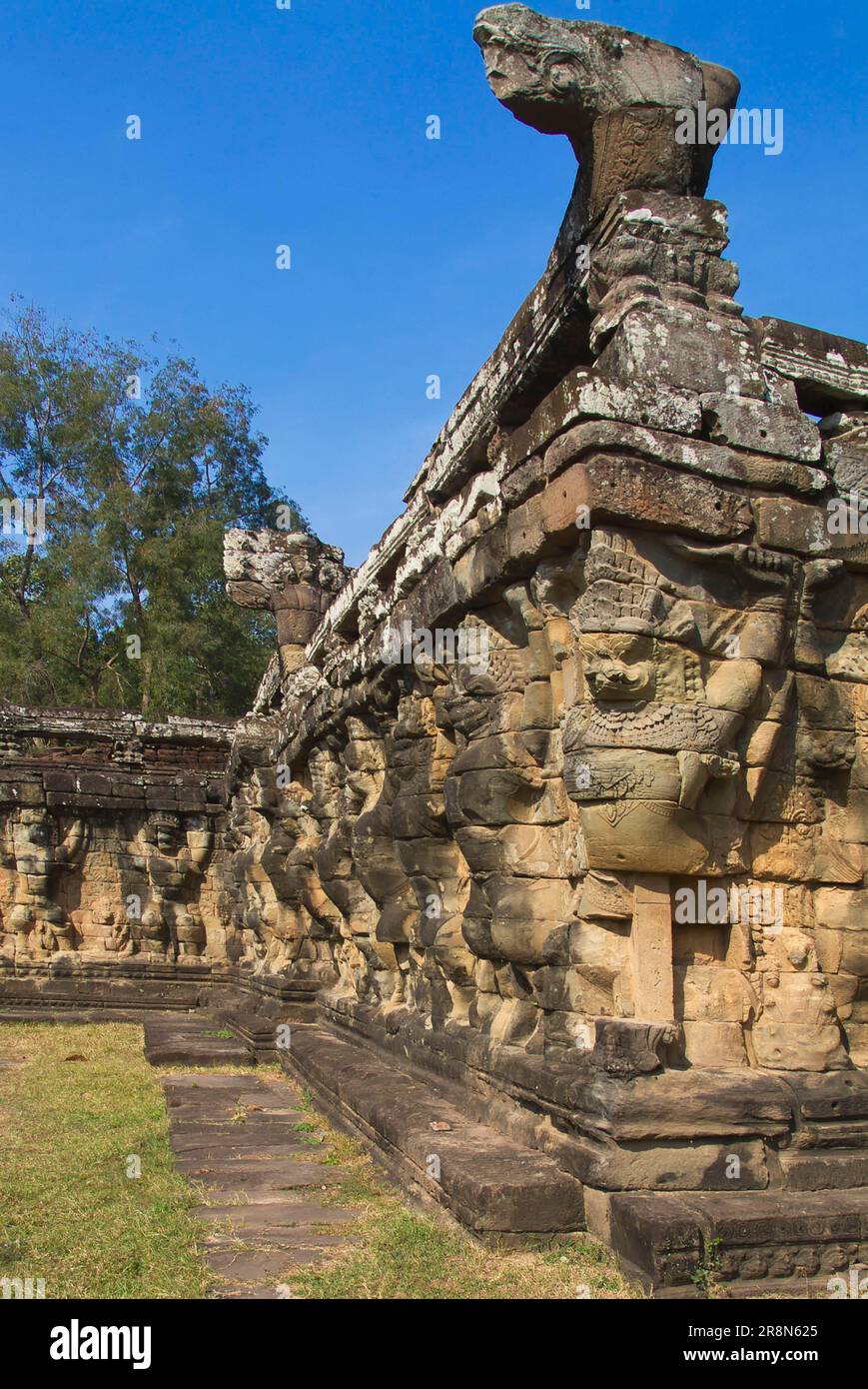 Wall with Garudas and Lions, Elephant Terrace, Angkor Thom, Siem Reap, Cambodia Stock Photo