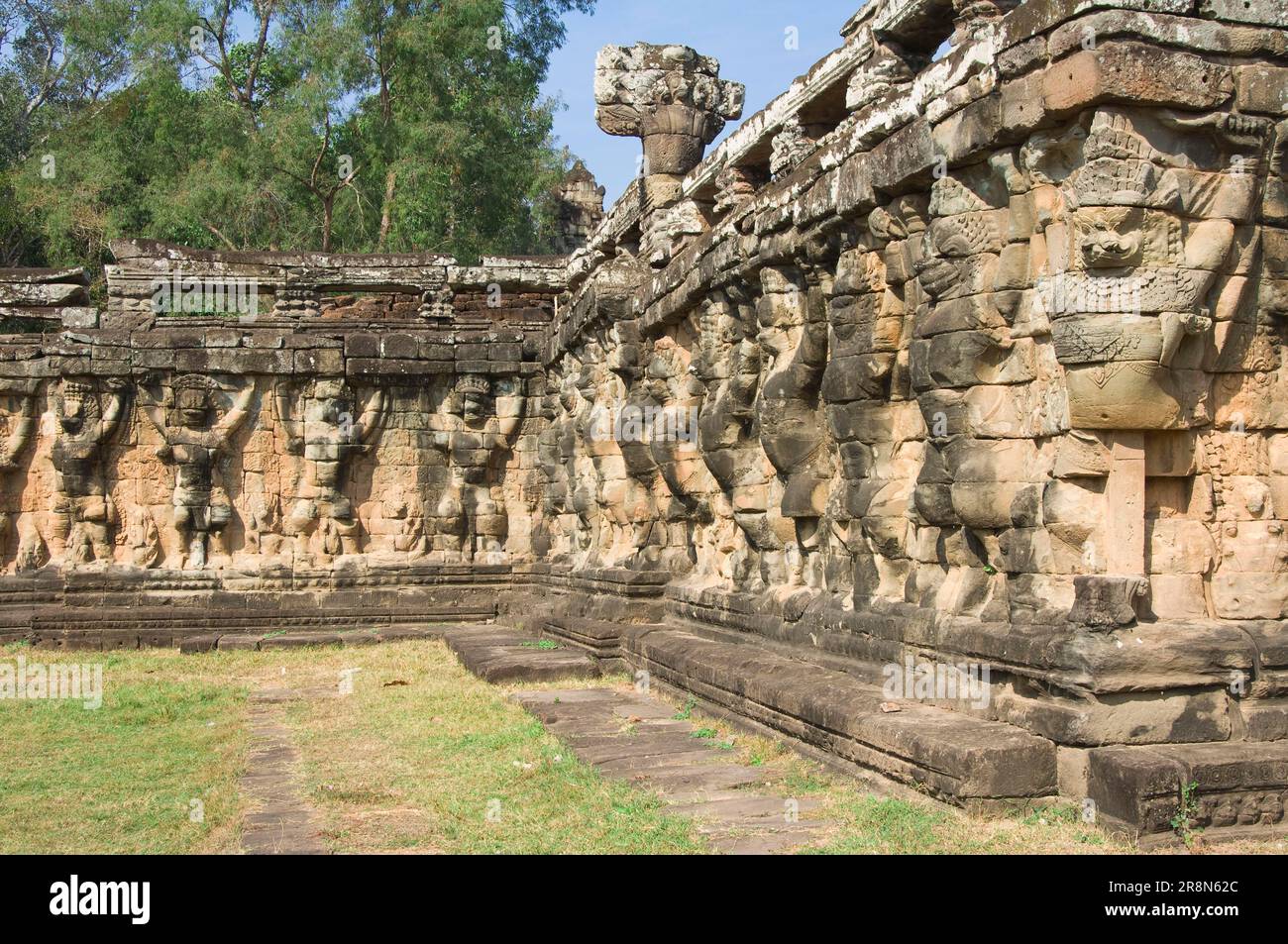 Wall with Garudas and Lions, Elephant Terrace, Angkor Thom, Siem Reap, Cambodia Stock Photo