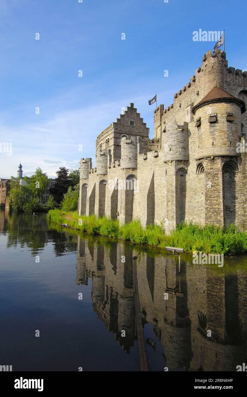 Gravensteen Castle, Ghent, East Flanders, Flanders, Belgium, Water Castle, Grafenstein Stock Photo