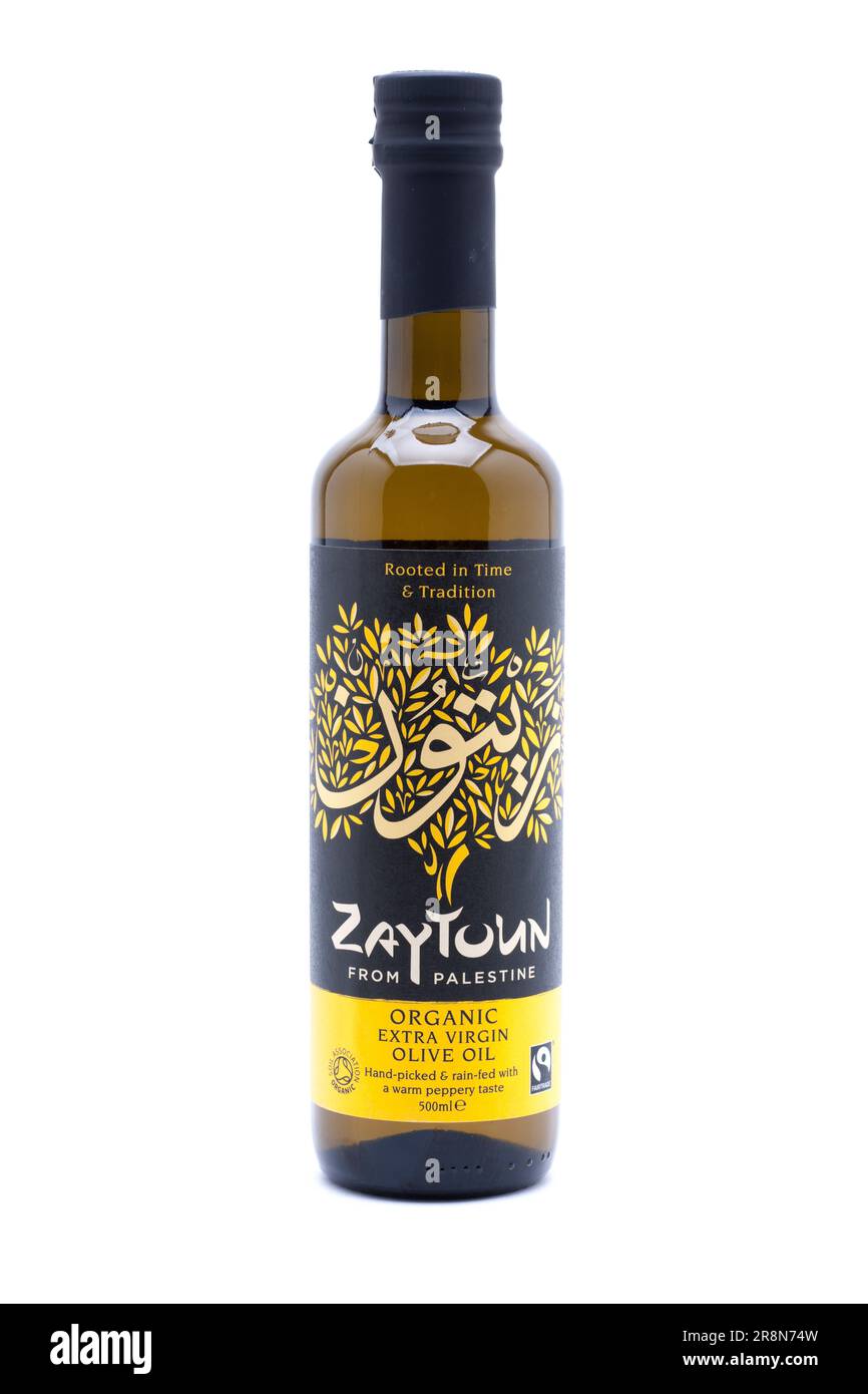 Bottle of Zaytoun Organic Extra Virgin Olive Oil Stock Photo