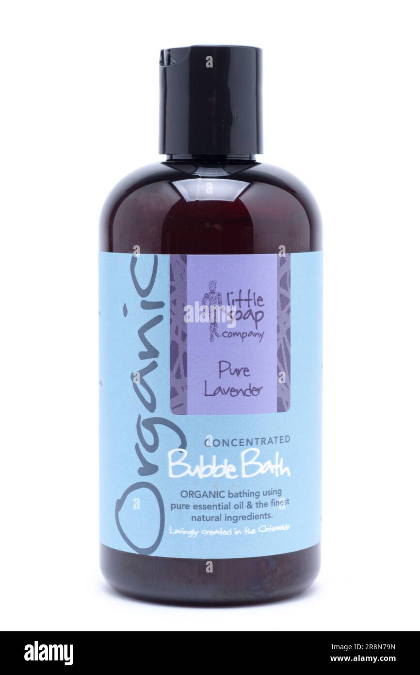 Bottle of Little Soap Company Organic Pure Lavender Bubble Bath Stock Photo
