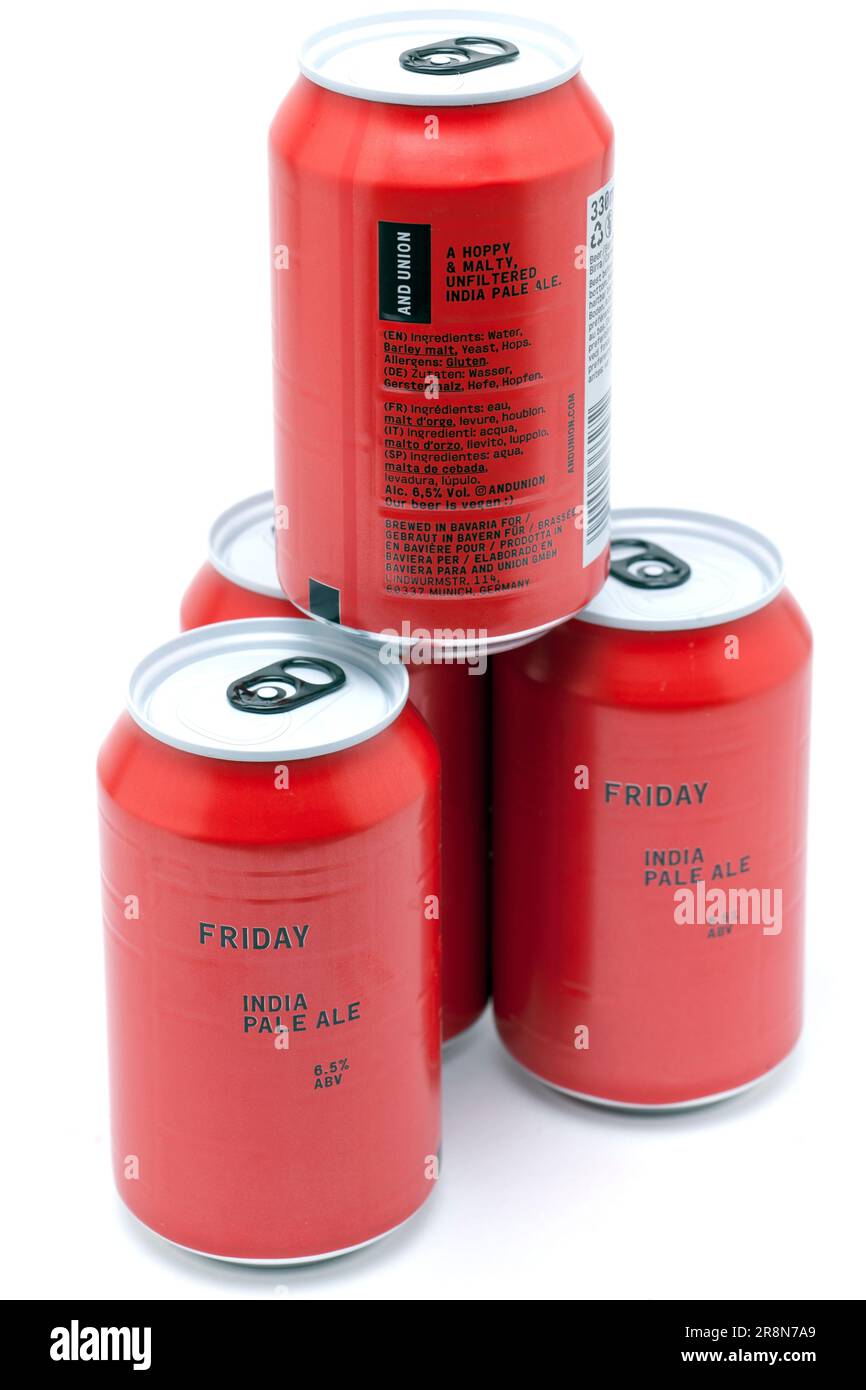Four Cans of And Union Friday IPA Stock Photo