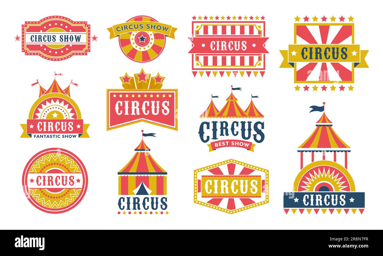 Circus labels flat icon collection Stock Vector