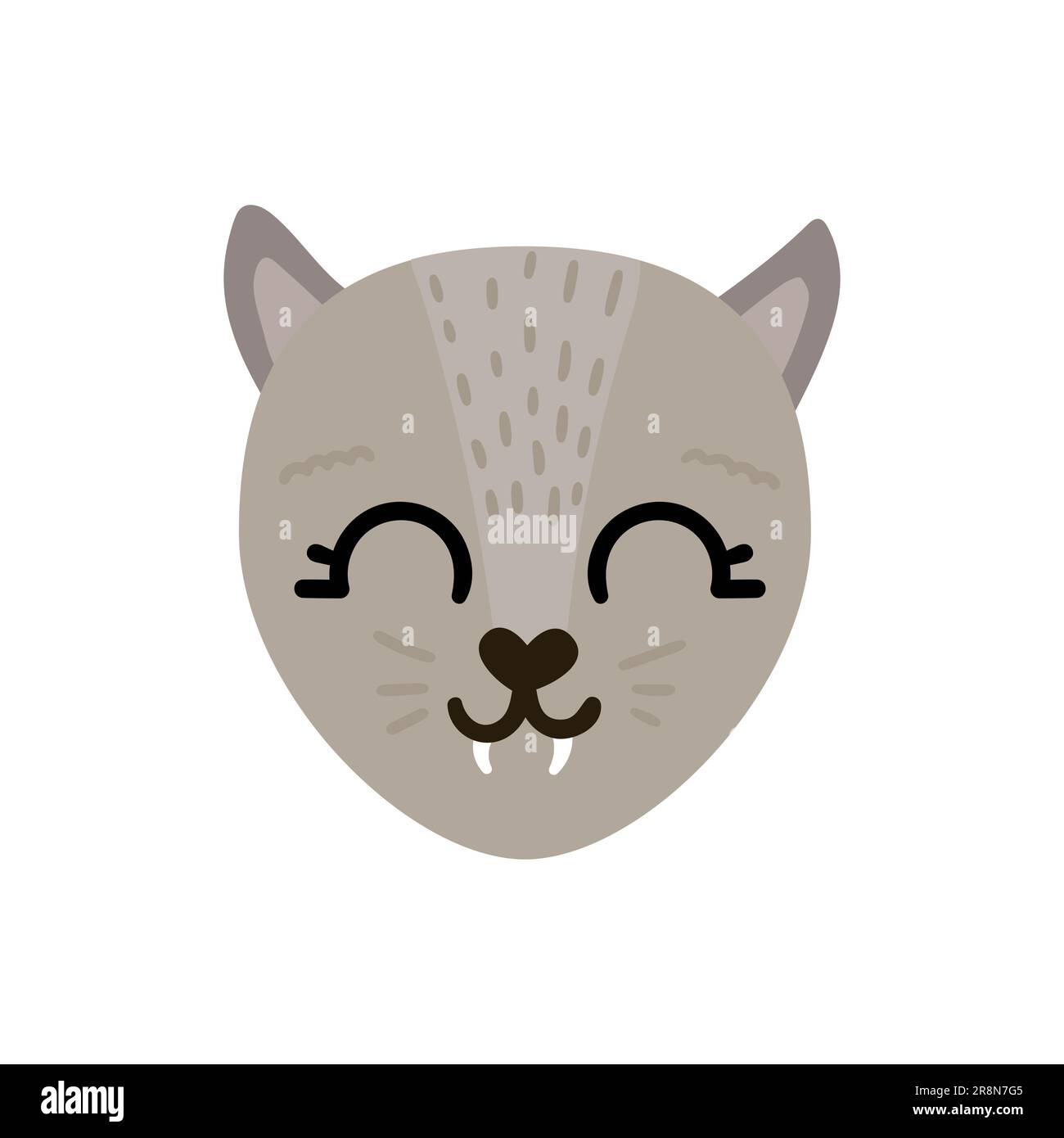 Kawaii Cute Cat Face with Ears. Positive Emotions. Cartoon Vector