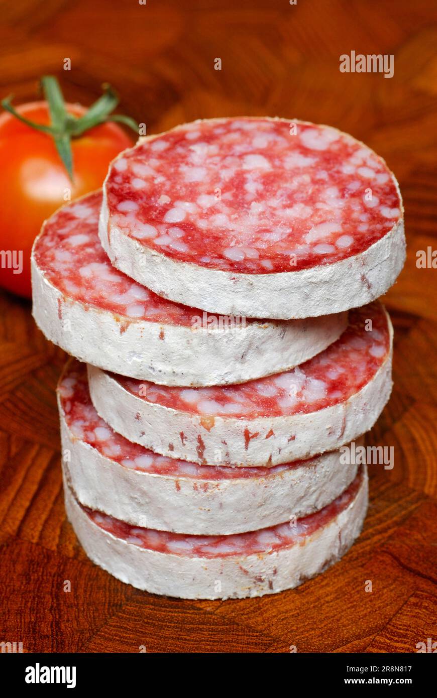 Salami, stacked slices, sausage, Dauerwurst, sausage products, stack