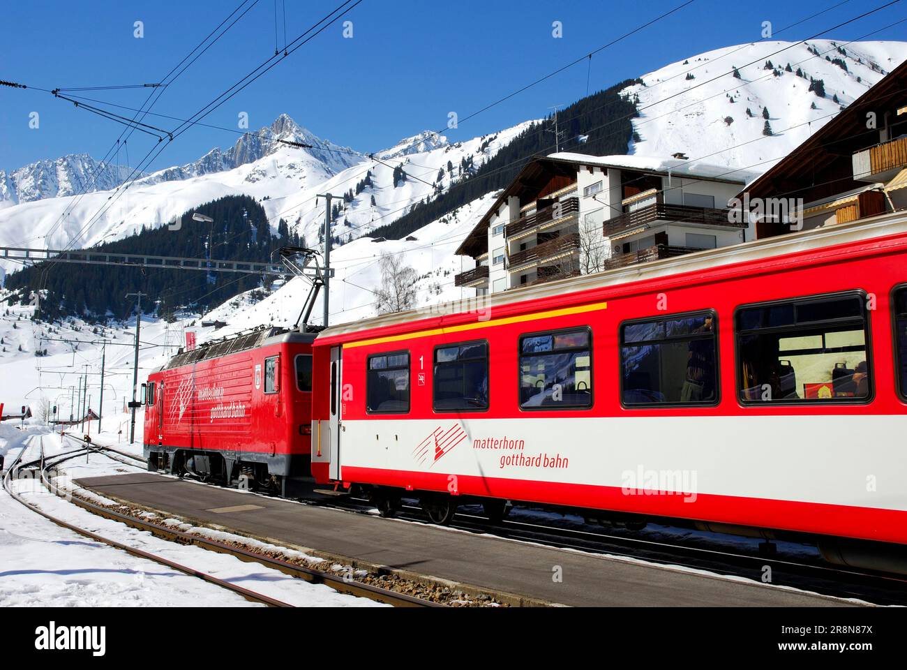Matterhorn-Gotthard Railway, Alps, near Sedun, Switzerland Stock Photo