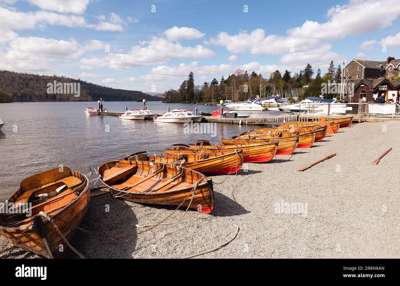 Bowness Bay on Lake Windermere & traditional clinker wooden rowing