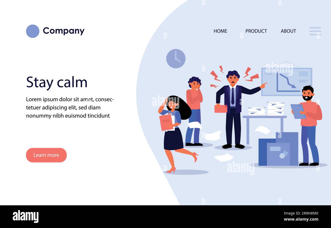 Aggressive nervous boss shouting at upset employees [Converted] Stock