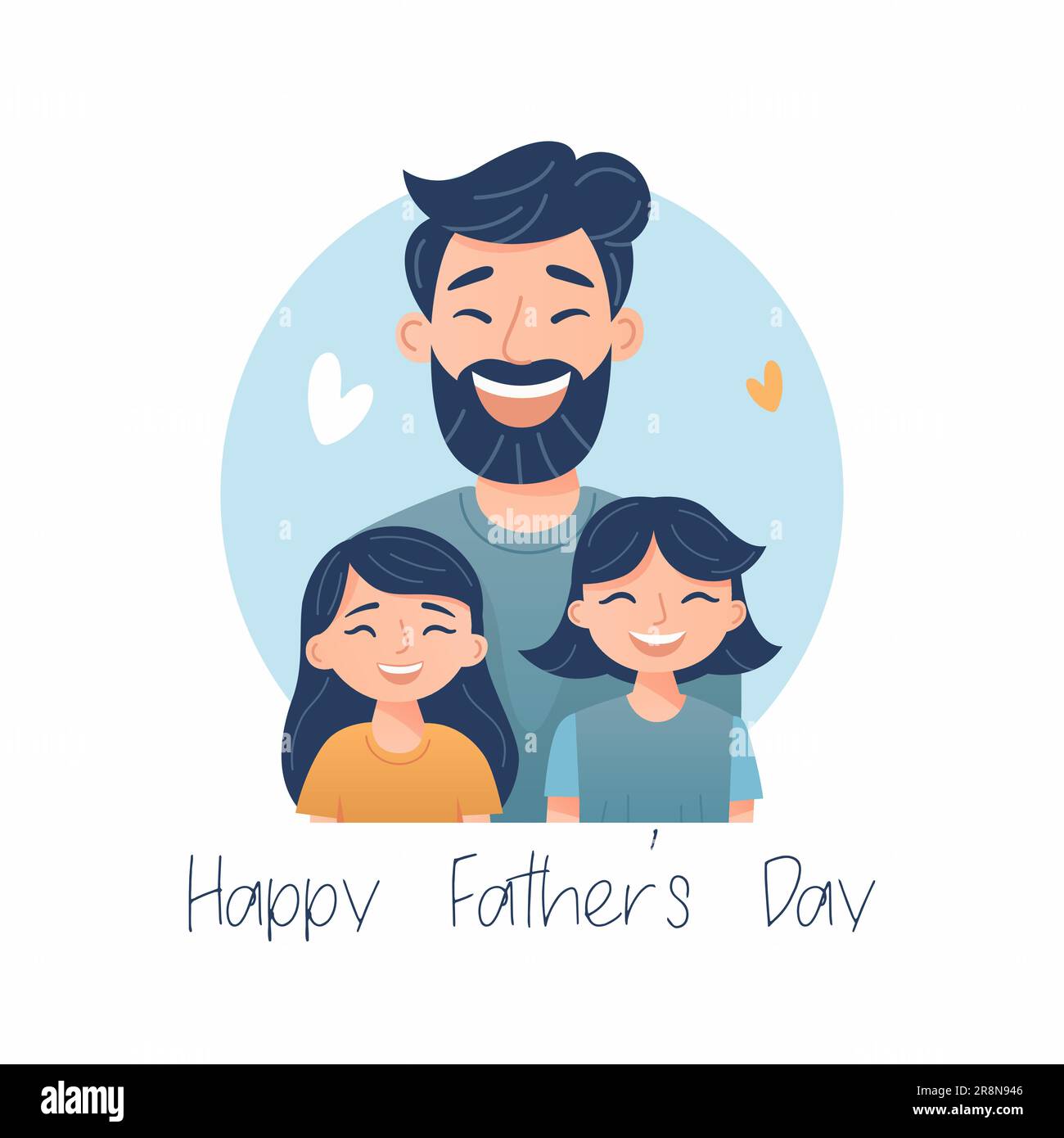 Cartoon Flat Characters - Father and His Little Daughter. Happy Smiling ...