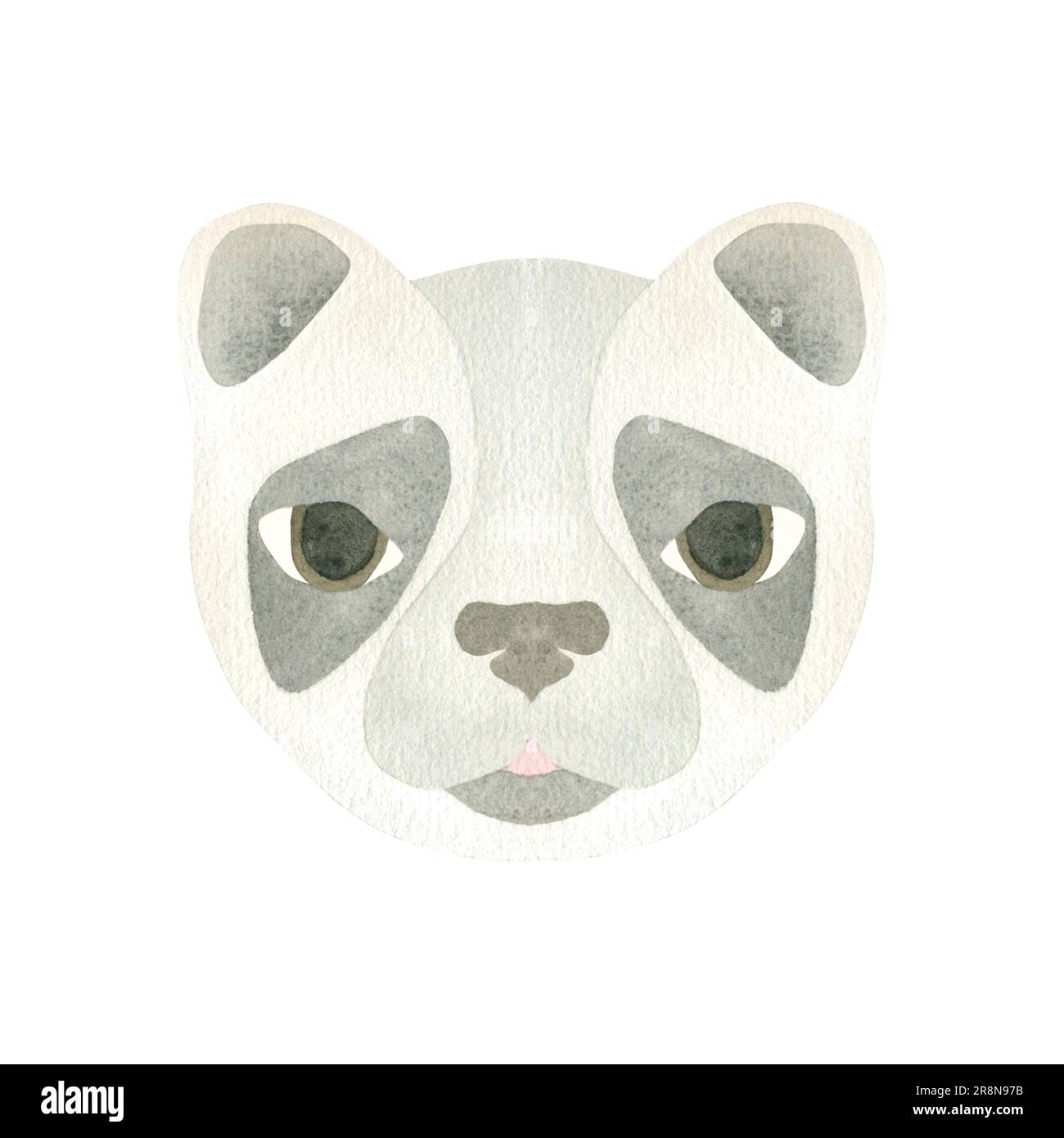 Cute black and white panda face with brown eyes. Watercolor