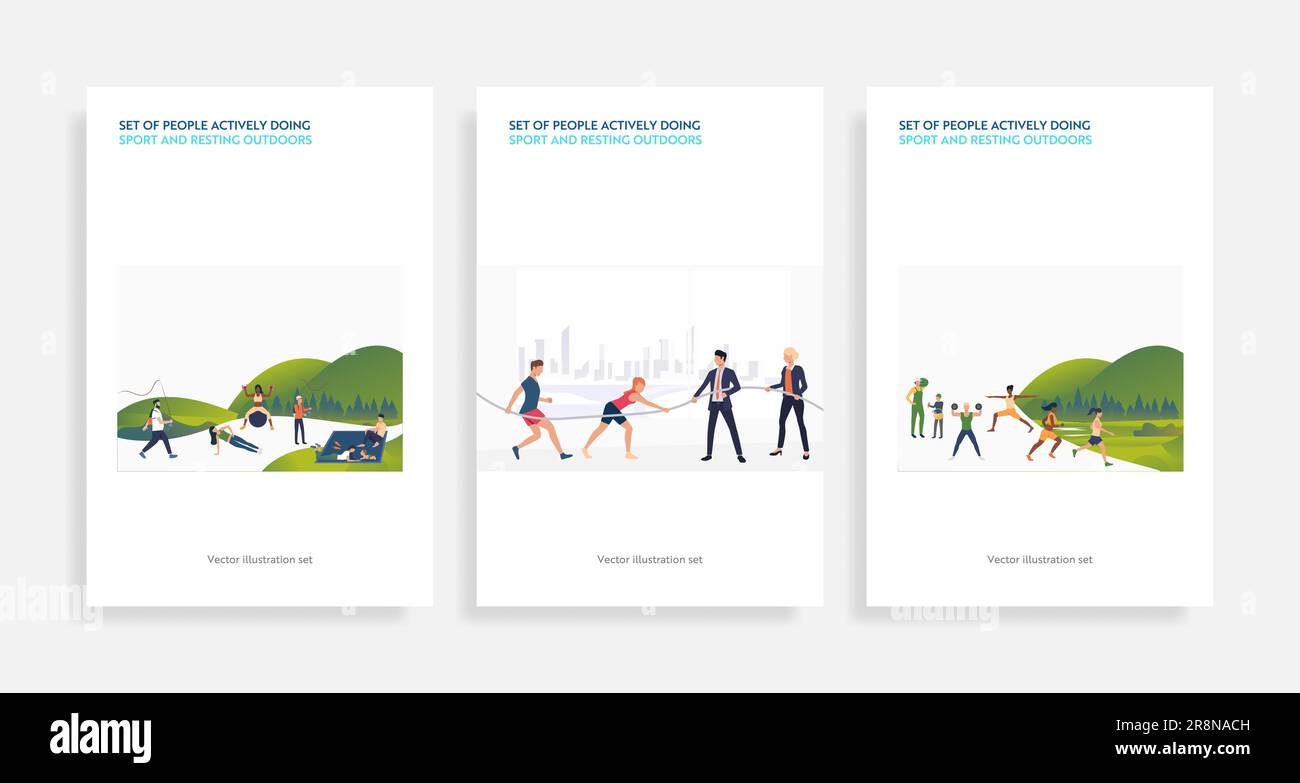 Set of people actively doing sport and resting outdoor Stock Vector ...