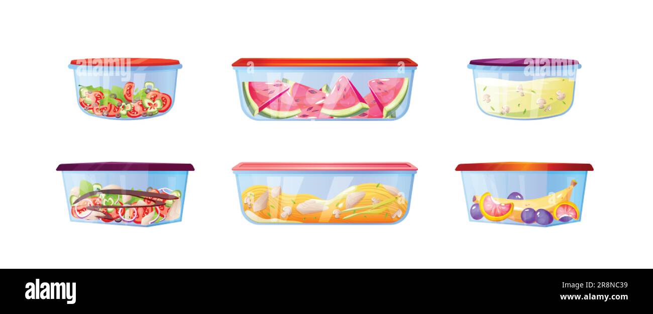 Leftover plastic lunch food containers for salad storage vector icon ...