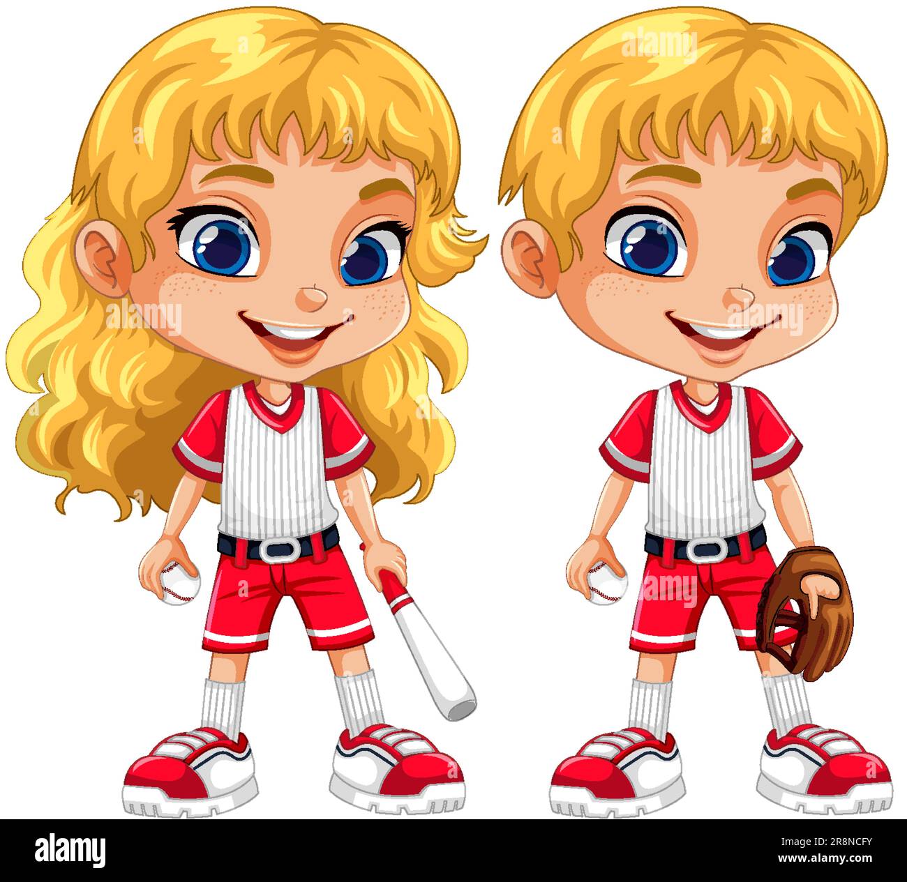 Couple Kids in Baseball Outfits Vector illustration Stock Vector Image