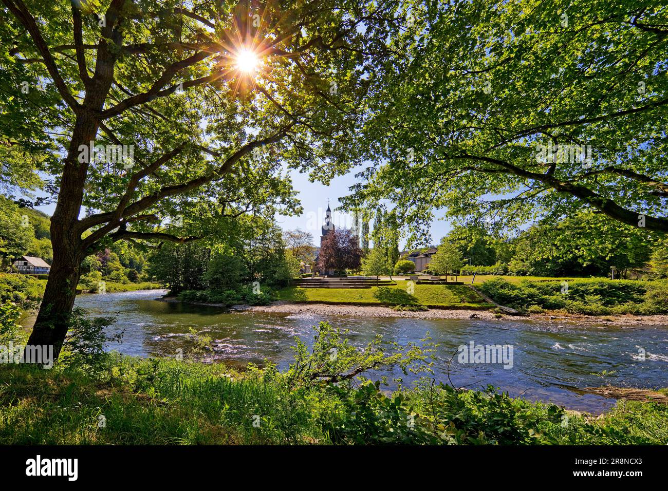 The River Lenne with the Church of St. Joseph in Nachrodt, Nachrodt