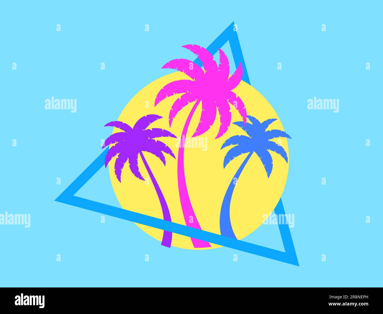80s retro sci-fi palm trees on a sunset. Retro futuristic sun with palm ...