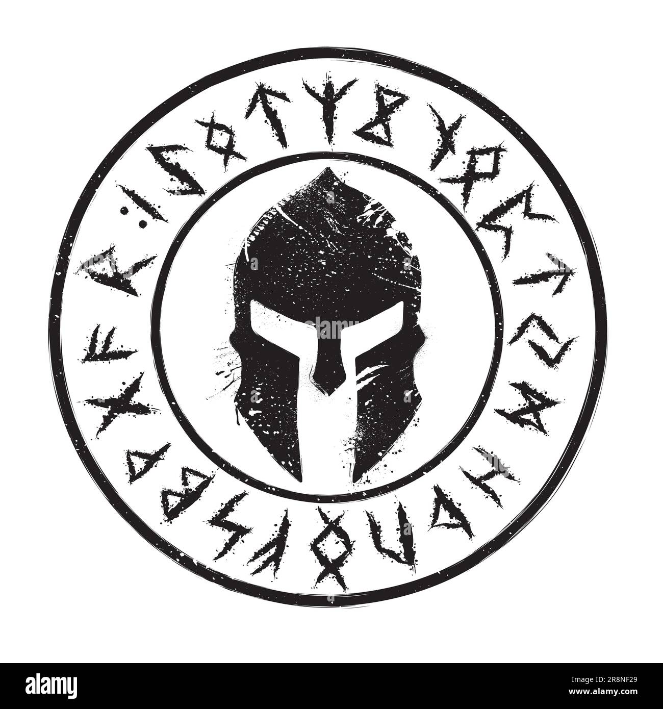 Viking helm black grunge runes silhouette Stock Vector